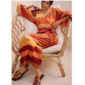 Anthropologie Cala de la Cruz Lavanda Wrap Stripe Linen Dress Size Medium New